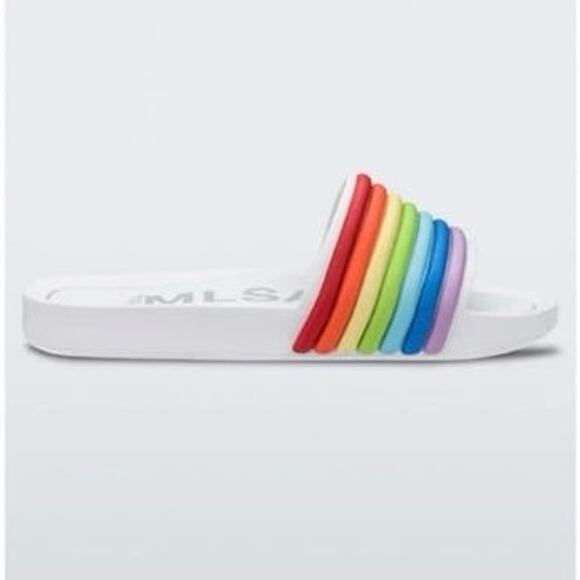 MLSA Melissa Rainbow Stripes Beach Slides NEW! US 8, EUR 39 - Picture 1 of 9